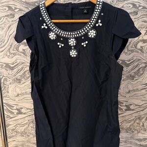 Banana Republic Navy Blouse with White Embellishments